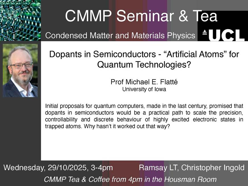 Seminar slide for Michael Flatté’s talk at UCL