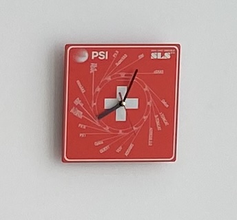 Commemorative engraved metal clock presented to outgoing SLS PRC members, featuring the layout of the SLS 2.0 beamlines