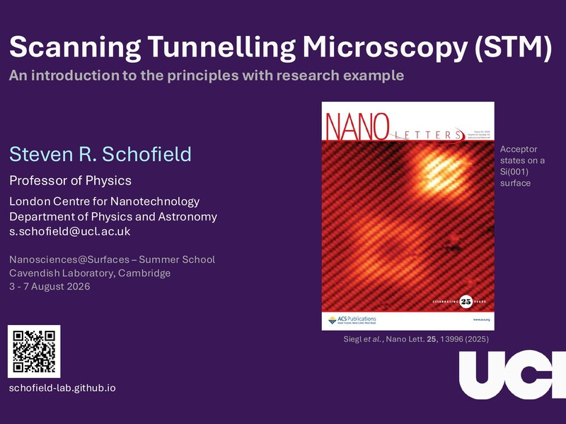 Thumbnail of Steven Schofield's talk slides, Scanning Tunnelling Microscopy (STM)